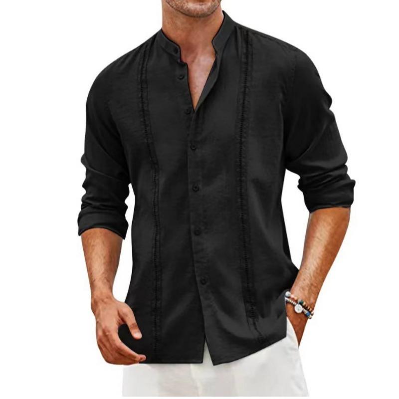 Men's Long-Sleeved Shirts Autumn Solid Color Stand-Up Collar Shirts Casual Beach Style Plus Size Shirts