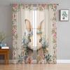 Easter Bunny Watercolor Flowers Sheer Curtains For Living Room Kitchen Window Curtains Bedroom Tulle Voile Curtains