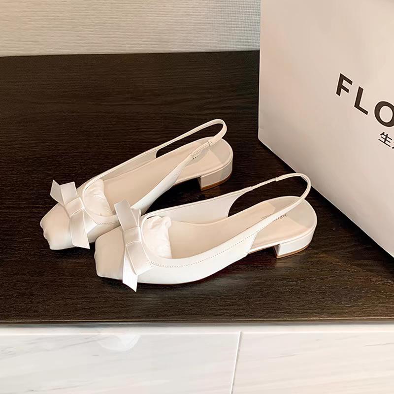 Fashion New Women Bowknot Sandals Mary Jane Shoes for Woman Shallow Mid Heels Ladies Closed Toe Slingbacks Office Pumps Zapatos De Mujer