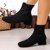 Fashion Winter Faux Suede Short Women Ankle Boots Fashion Square Toe Short Booties Ladies Elegant Mid Heel Booties Classics Office Shoes