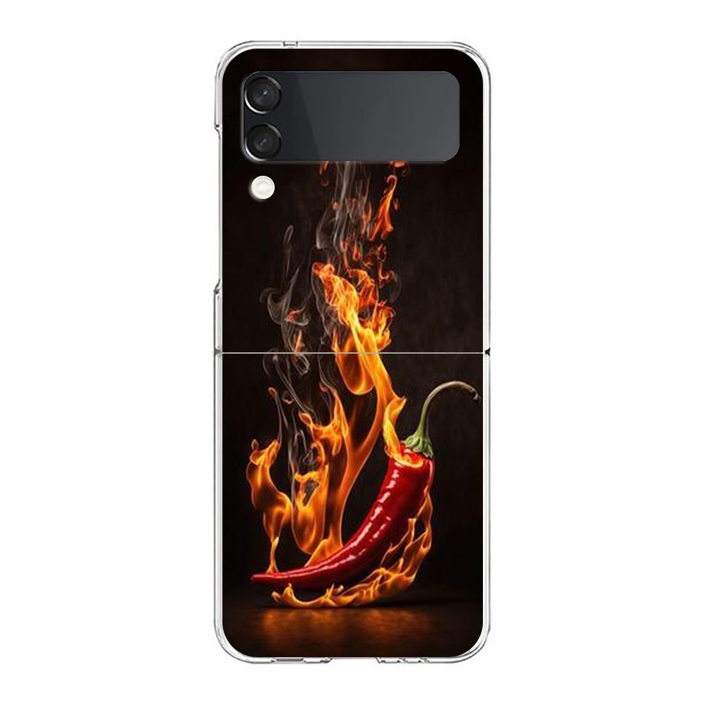 Чехол для телефона Samsung Galaxy Z Flip 6 5 4 Прозрачный для Samsung Z Flip 3 Жесткий ПК Складной корпус Красный перец Чехлы Сумки