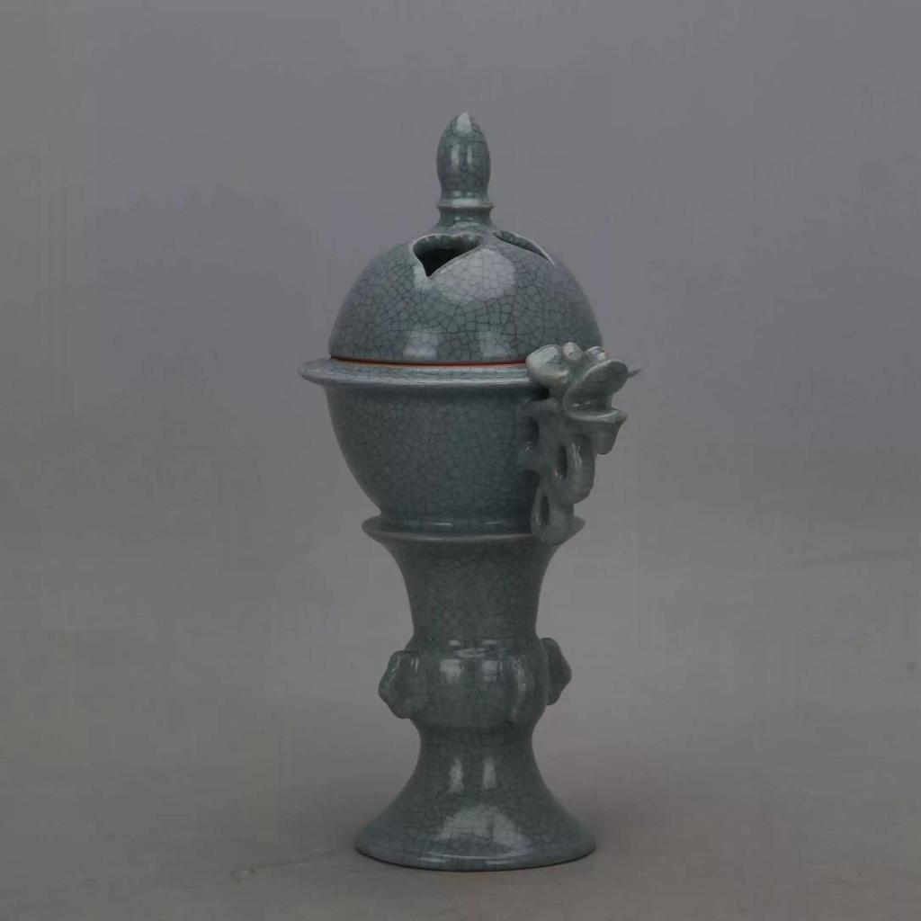 Song Dynasty Ru Kiln Celadon Double-Ear Dragon Incense Burner with Spur Marks - Antique Imitation Porcelain Collectible