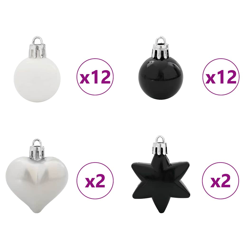 Christmas Ornament Set 40 pcs Black and White Plastic