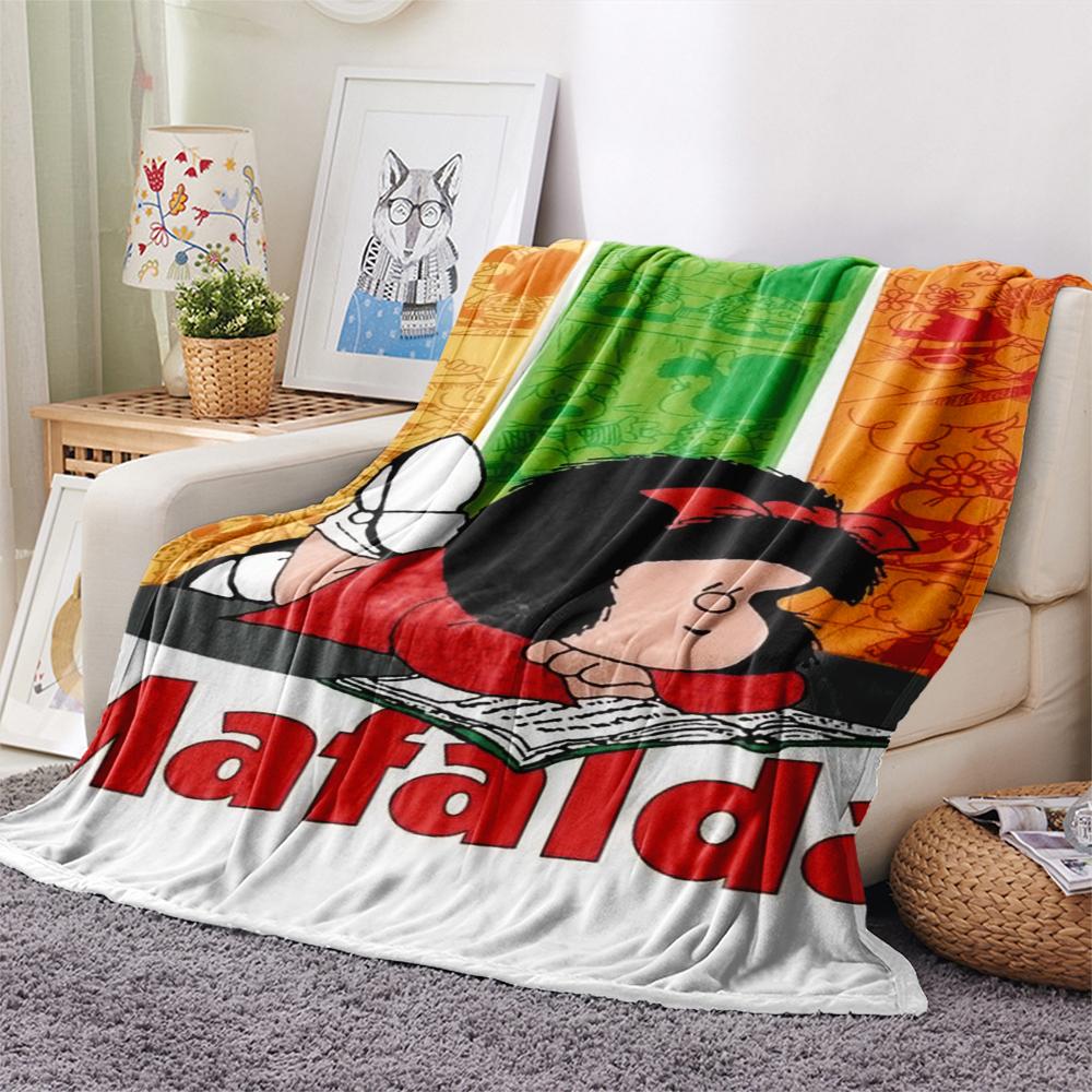 1PC Mafalda Print Flannel Blanket, High quality Comfortable for All Seasons, Home Decor, Warmth and Comfort, Perfect for Christmas Gifts 80