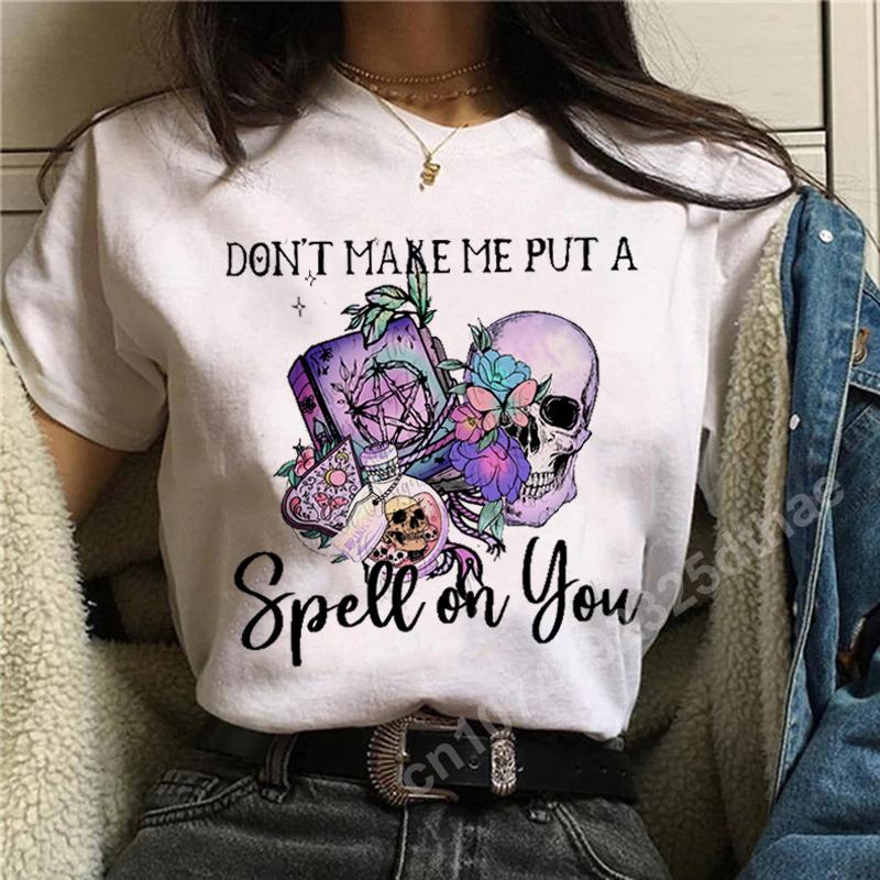 Женская одежда Тренд Ведьма Магия Лето Короткие рукава Принт Футболки Графические Путешествия Женские топы Y2k Футболка Футболка Забавные футболки