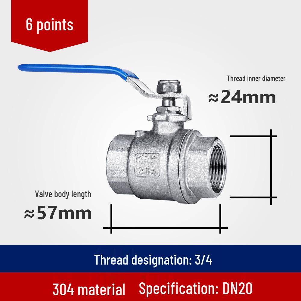 304 Stainless Steel Two-Piece Ball Valve with Internal Thread – Water Switch Valve, Available in 4 Points, 6 Points, and 1 Inch DN15-20.