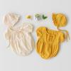 Newborn Infant Baby Girls Bow Ruched Solid Romper Sunsuit Hat Bodysuit