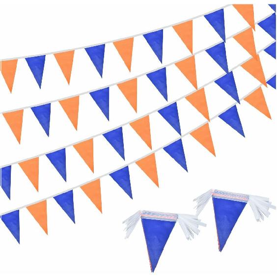 2 Pack Blue and Orange Pennant Banner Flags Dercoations for Birthday Graduation Classroom Party Supplies 66Feet 60Pcs