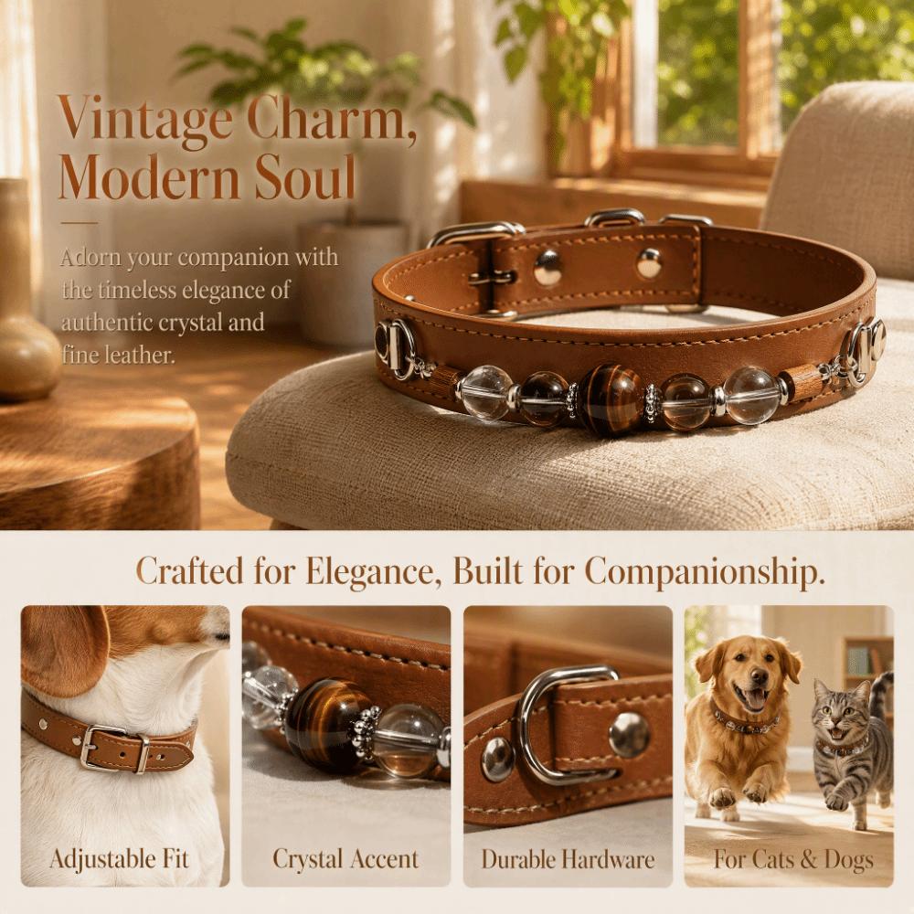 Crystal Stone Leather Pet Collar Adjustable Dog Collar Exquisite Cat Collar Puppy