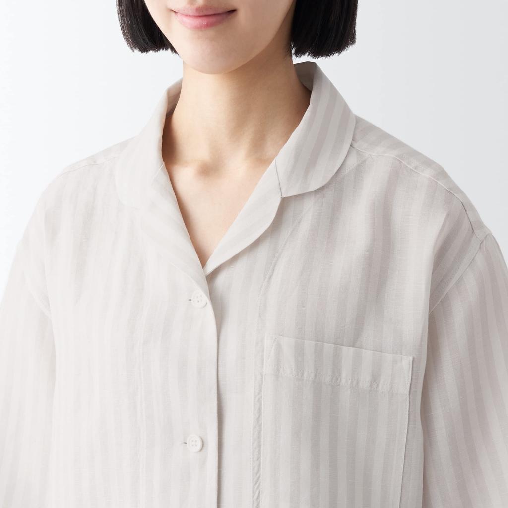 MUJI Naturally Derived Cool Touch Lyocell Hemp Пижама с короткими рукавами FDB06A3S Светло-серая полосатая XL Женская