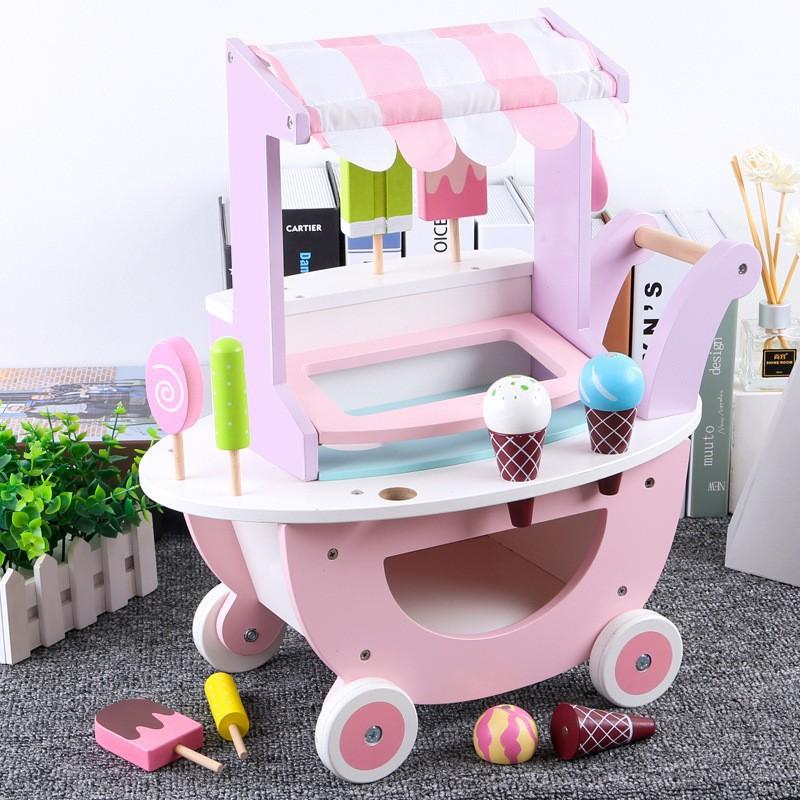 Деревянная кухонная игрушка игровой домик симуляция тележка для мороженого детская тележка для покупок игрушка тележка для симуляции супермаркета