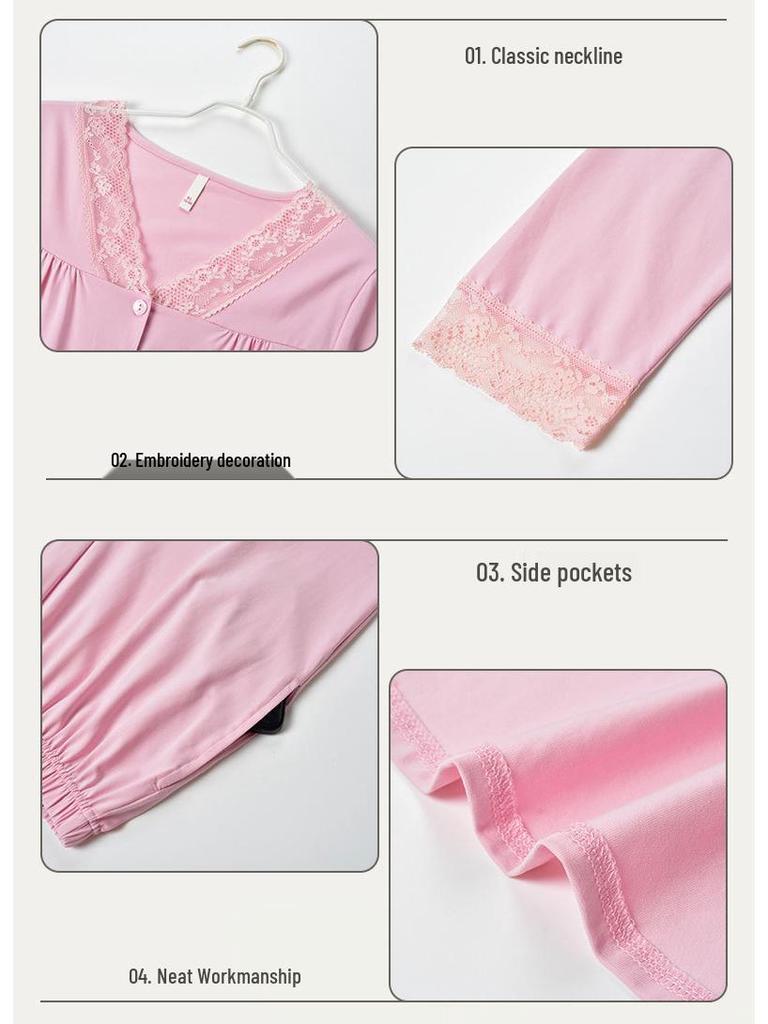 Женский пижамный комплект с V-образным вырезом и длинными рукавами - Хлопок с лайкрой, Сладкий и удобный для дома или выхода.