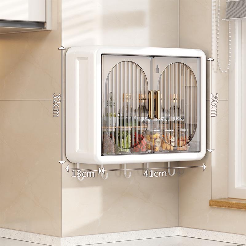Wall-Mounted No-Drill Moisture-Proof Storage Box; Magnetic Dust-Proof Design for Bathroom and Kitchen Spice Organization.
