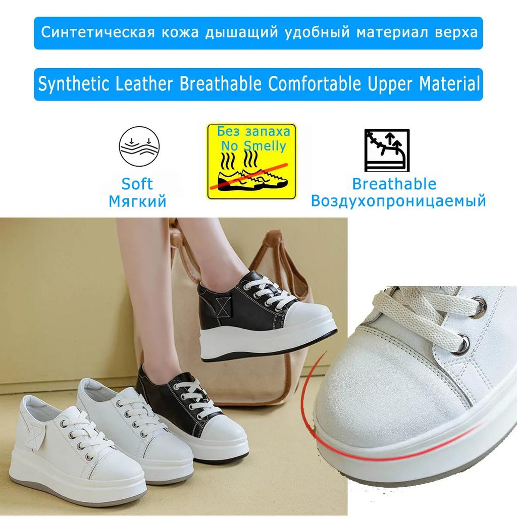 Кроссовки Fujin на танкетке с платформой 7,5 см, вулканизированные, массивные, со скрытым каблуком, из микрофибры, из кожи, удобные, дышащие, для скейтбординга