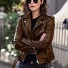 Biker Stylish Brown Genuine Lambskin Leather Women's Jacket Handmade Motorcycle
