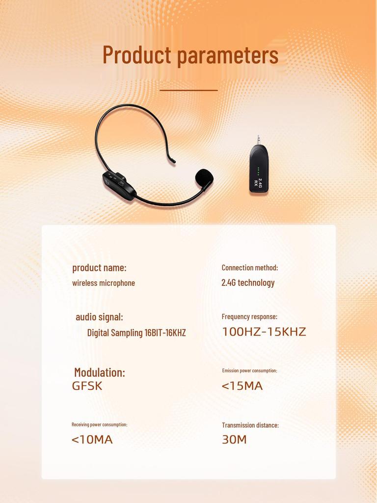 2.4G Wireless Teacher's Microphone Set with Amplifier, Headset, Boom Pole, and Speaker.