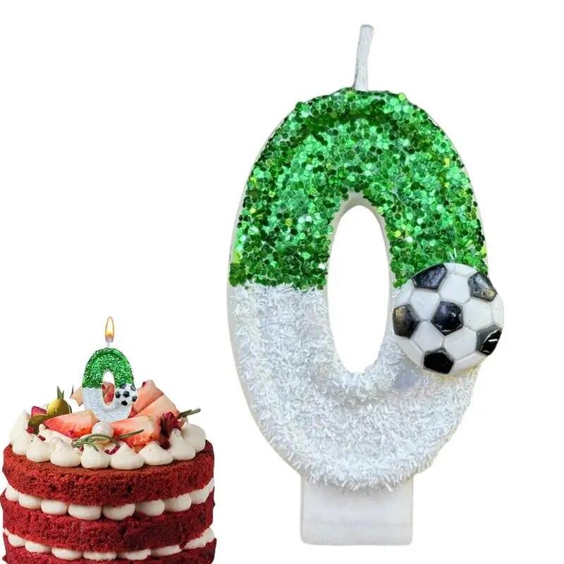 Футбольные детские свечи на день рождения, 0-9 цифр, зеленые блестки, свеча с футбольным мячом на день рождения для мальчика, вечерние украшения для торта
