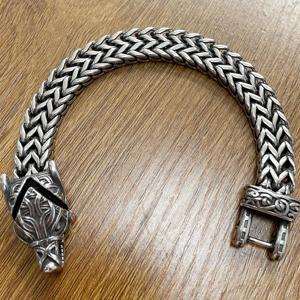 Браслет Norse Viking Wolf для мужчин из нержавеющей стали, 12 мм, сетчатая цепочка с открытым волчьим ртом, мужские браслеты, скандинавские украшения, 21/23 см