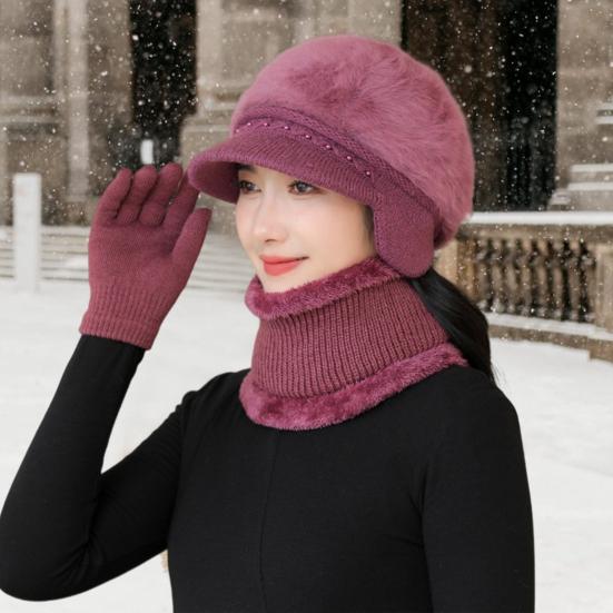 3 шт./комплект для женщин среднего возраста, зимняя шапка, шарф, перчатки, комплект, толстая трикотажная защита ушей