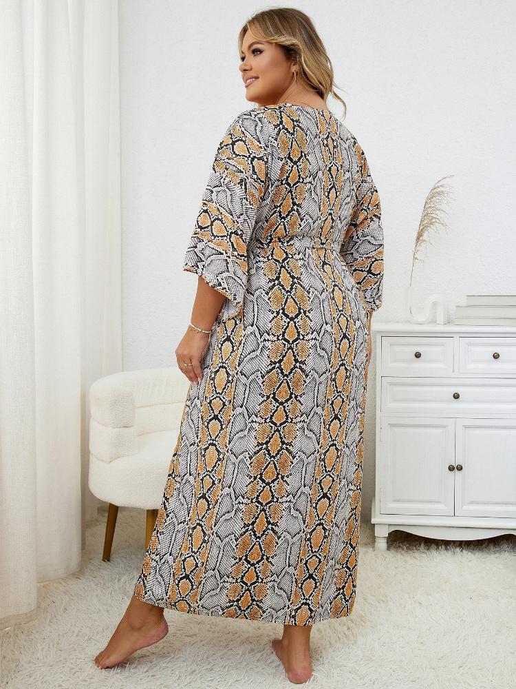 EDOLYNSA Коричневый женский кардиган больших размеров, кимоно, туника, купальный костюм, накидка со змеиным принтом, легкий отпуск, домашняя одежда в стиле бохо, пляжная одежда Q1414