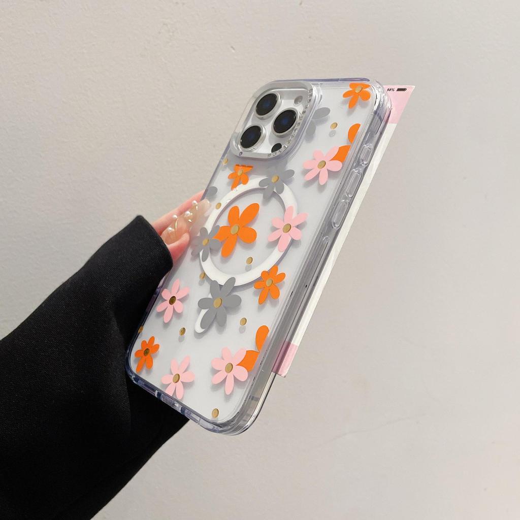 Floral Transparent Magnetic Bow Diamond Lens Case for iPhone 17 Pro Max