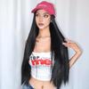 ALAN EATON Long Black Synthetic Wigs with Baseball Hat Removable Silk Straight Wig for Women Smooth Natural Realistic Wig Heat Resistant