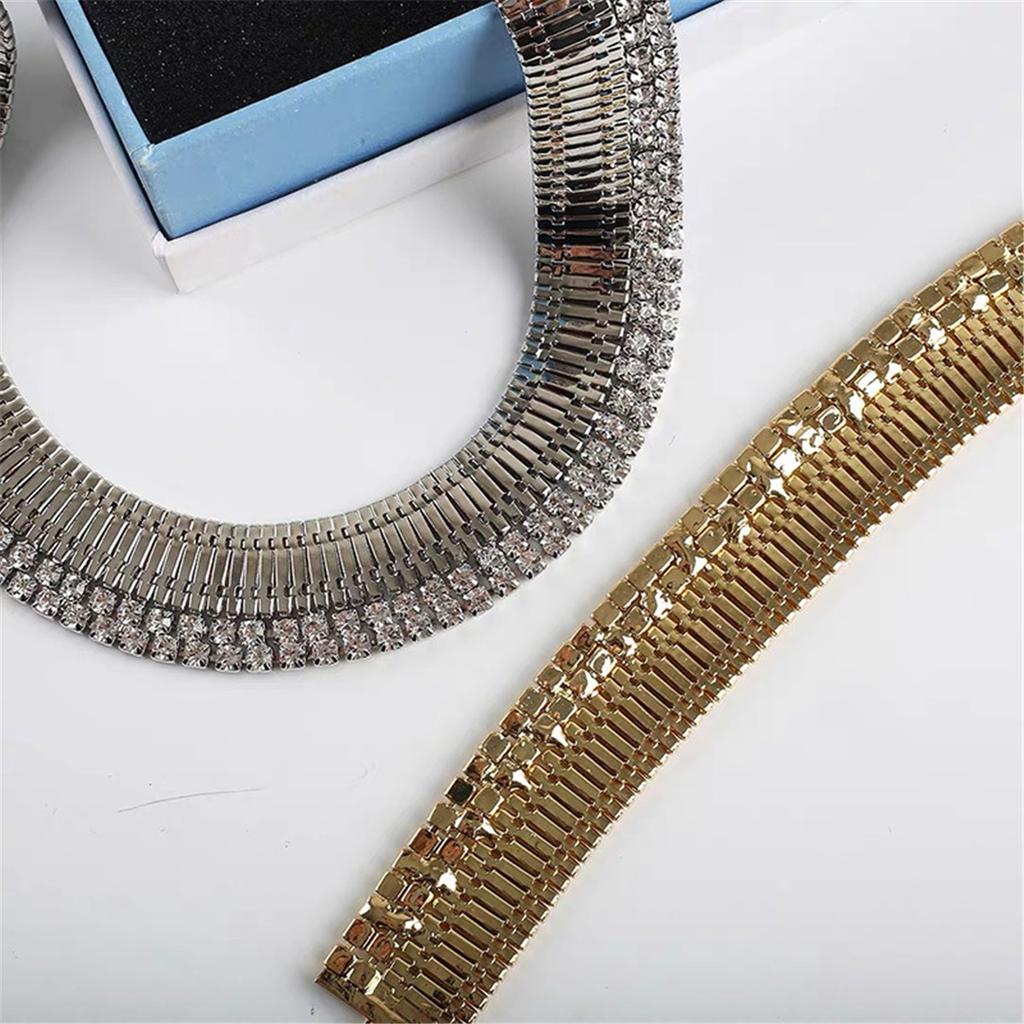 Tooxika Exaggerated Personality Wide Version Of The Strap Chain With Diamonds Necklace Light Luxury Temperament Choker Collarbone Chain Necklace