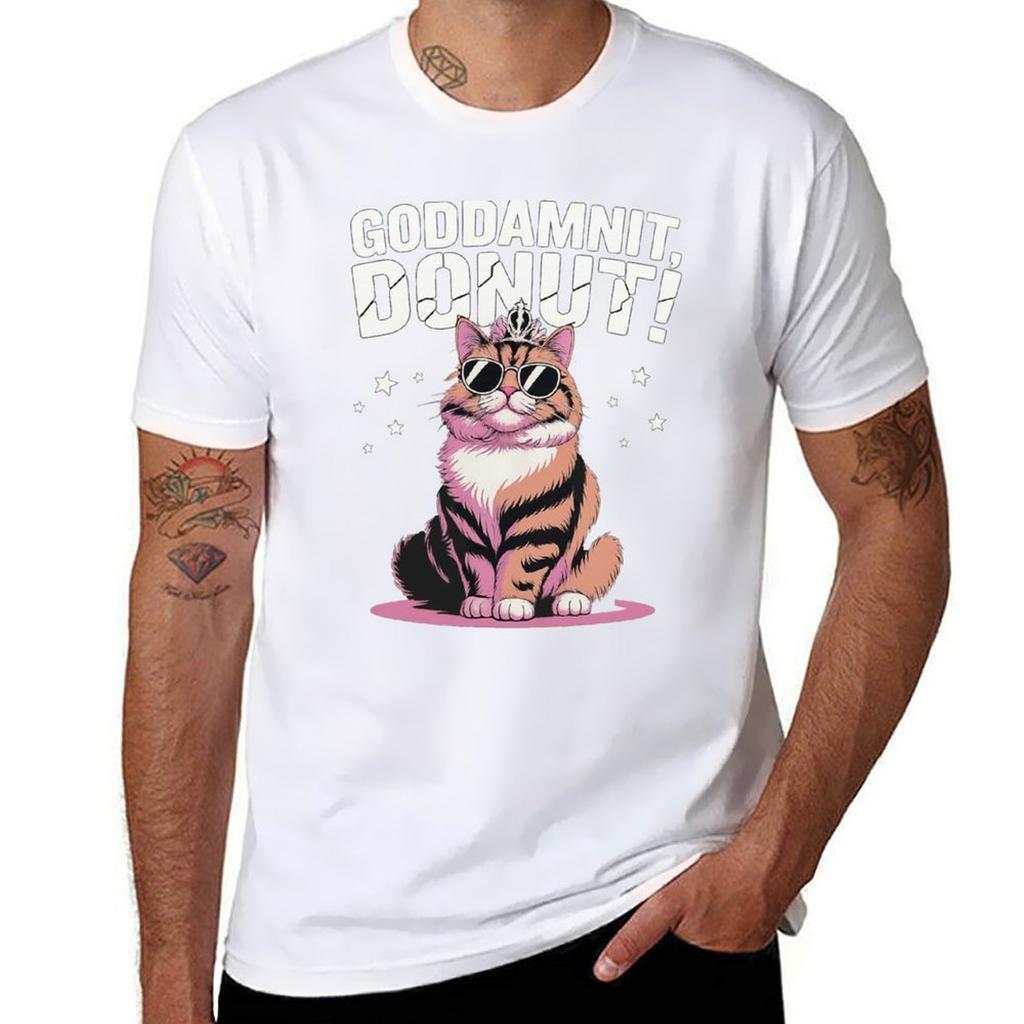 Funny Princess Cat Glasses Goddammit Donut TShirt Basic Plain Short Sleeve Crew Neck Tee