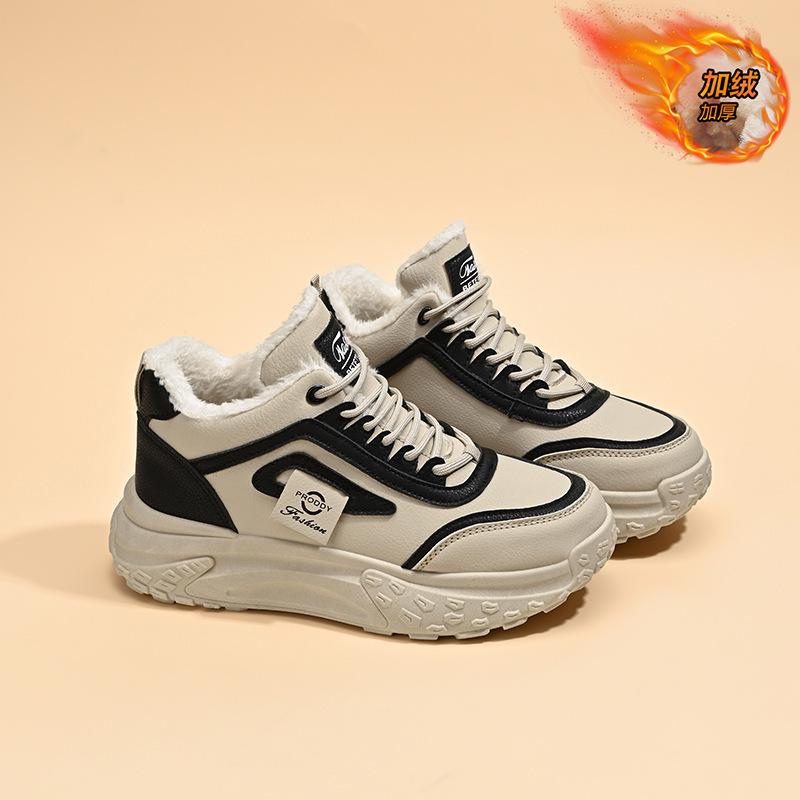 2025 Winter High-top Velvet Dad Shoes New Korean Version Ins Female Students Height-increasing Sports and Leisure Cotton Shoes Q039