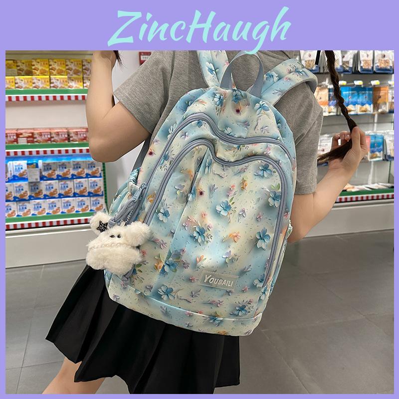 Cute Flower Rabbit Panda Cat Pattern Student Backpack With Pendant For Teens And Adults