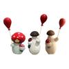 Wooden Mushroom Figurine Hand-Carved Mushroom Elf Holding A Balloon Rustic Tabletop Mushroom Decoration for Home Office Desk Shelf