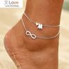 Vintage Silver Heart Anklet Bohemian Letter Ankle Bracelet For Women Multilayer Infinity Barefoot Sandals Foot Jewelry Leg Chain