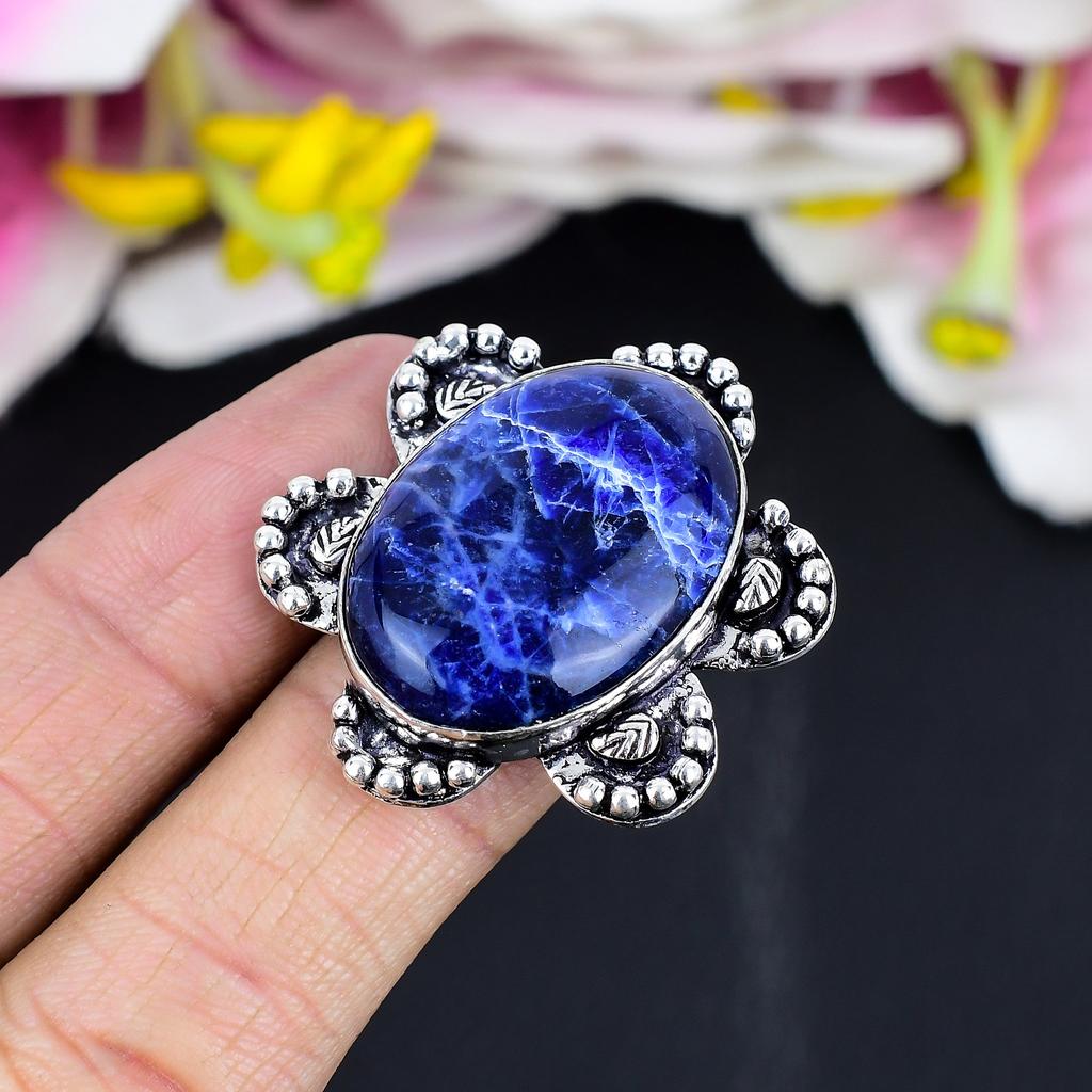 Sodalite Gemstone Handmade 925 Sterling Silver Jewelry Ring Size 8 KG-1669