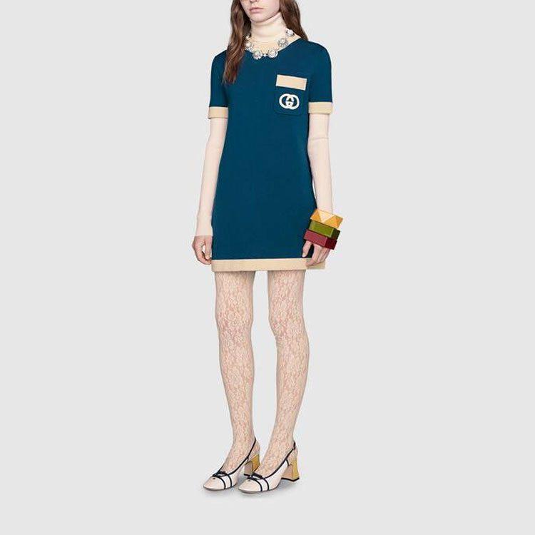 Gucci Платье с коротким рукавом Женское Синее 606015-XKA4A-4492