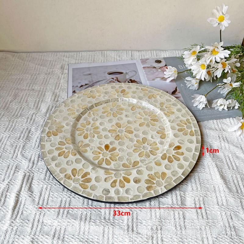 Handcrafted Shell Inlay Serving Tray 33cm Elegant Decorative Platter Dining Table Home Decor Gift
