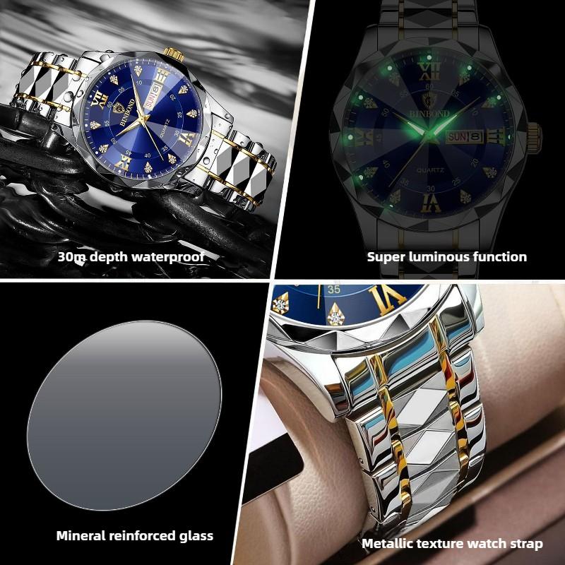 New Hot Sale Mens Rotundity Watch Fashion Waterproof Wristwatch Men Stainless Steel Watch Strap Luminous Calendar Quartz Watch