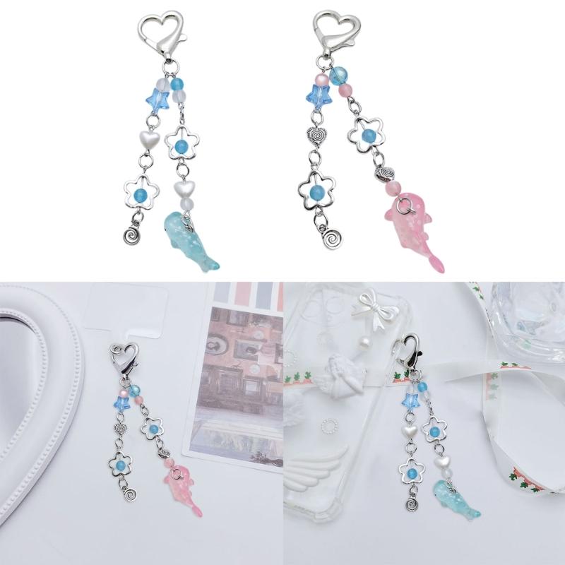 Sweet Cool Keychain Backpack Pendant for Women Star Whale Crystal Beaded Keyring Valentines Day Gift Bag Car Ornament