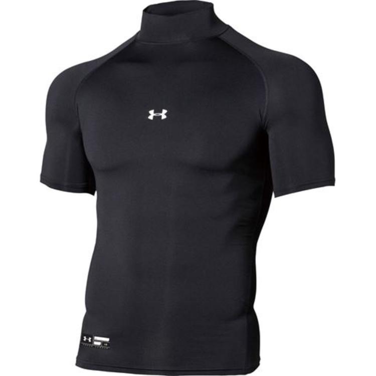 Under Armour Solid Color Logo High Neck Slim Fit Baseball Raglan Short Sleeve T-Shirt Men Tops Black 1358642-001