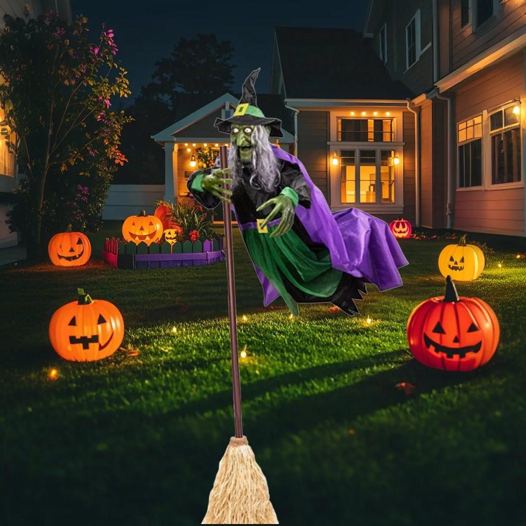 2025 Halloween Flying Witch Party Scary Flying Witch Halloween Themed Lighted Festive Props for Activities Garden Party
