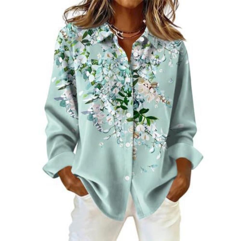 Women S Long Sleeve Shirt 3d Print Turn Down Collar
