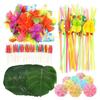 108 Pieces Hawaiian Tropical Party Decoration Set Leaves Flowers Umbrellas for Hawaiian Party Beach
