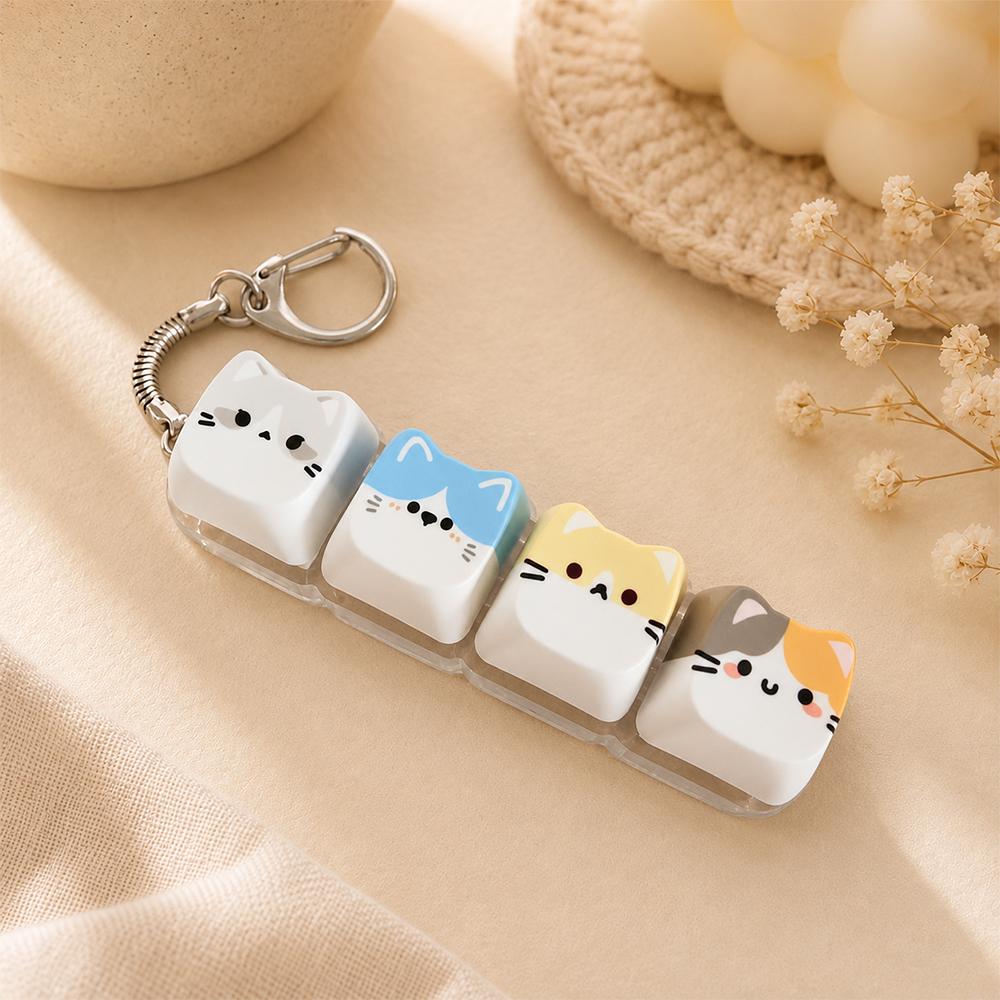 Cute Cat Keyboard Fidget Toy, Crisp Sound,Stress Relief Fidget Clicker Keychain, Creative Keycap Button, for Adults at Work, Travel, Home