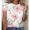 Summer Round Neck 3D Flower Pattern Printed Top Fashionable Casual Short Sleeved Women's T-shirts