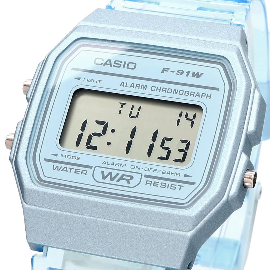 Casio F-91WS-2 Цифровые кварцевые часы, Унисекс, Прозрачно-голубые [Параллельный импорт]