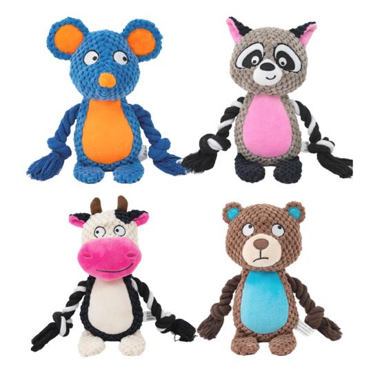 Плюшевая жевательная игрушка для собаки, пищащая плюшевая игрушка-животное для собаки, мягкие чучела с веревочными лапами, игрушка для прорезывания зубов щенка для агрессивных жевателей