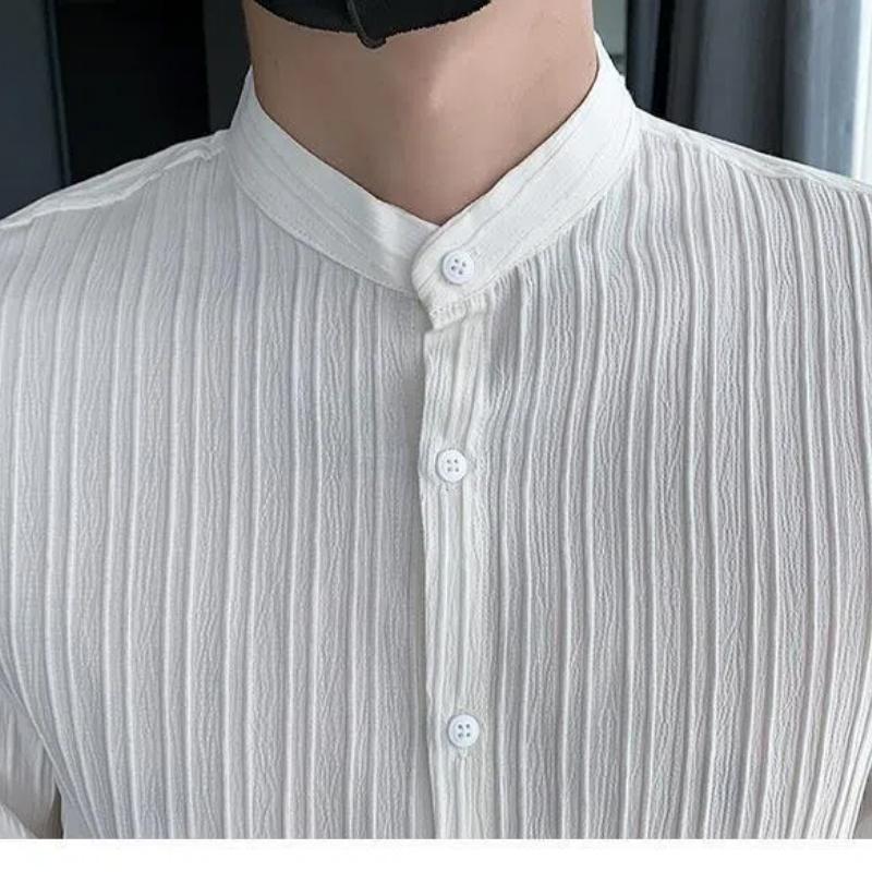 Мужская одежда Весна Осень Однотонный Длинный рукав Круглый вырез На пуговицах Кардиган Рубашка Стиль преппи Бойфренд Классические Топы