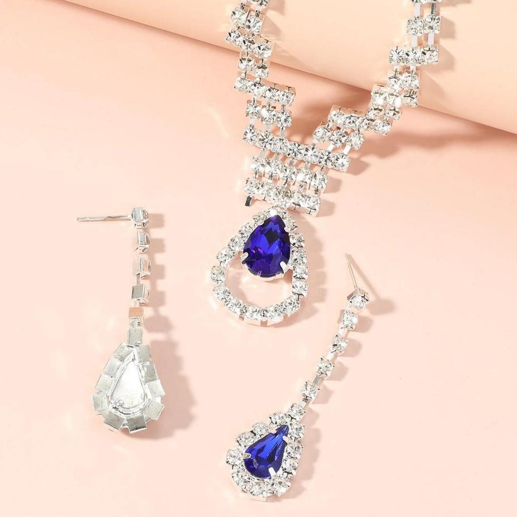 Wedding Bridal Accessories Full Diamond Necklace Earrings Set Women'S Fashion Popular Diamond Droplet Earrings