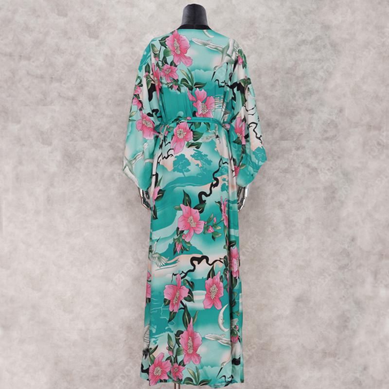 2022 зеленое хлопковое бикини с принтом в стиле бохо, туника с длинными рукавами, длинное платье, повседневное женское пляжное платье больших размеров, фартук Q734