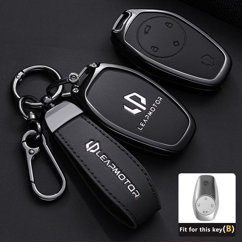 Чехол для ключа автомобиля для Leapmotor T03 S01 C11 C10 C01 из цинкового сплава и кожи, защитный корпус для пульта, кольцо-брелок, аксессуары
