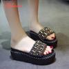 Aphixta Platform Rhinestone Sandals Slippers Women Gemstone Slides Women Shoes Wedge Slippers String Bead Beach Slides Shoes